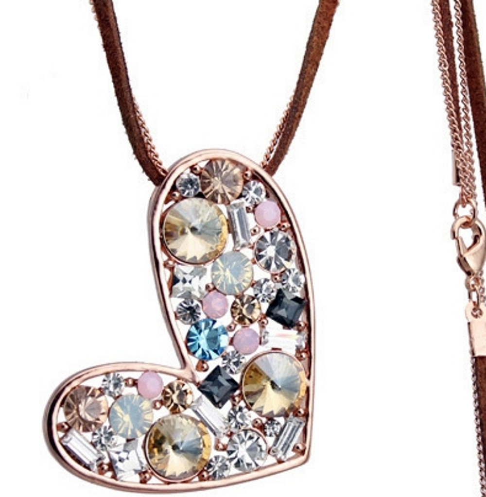 18K Gold Plated Austrian Crystal color Cute Love Long Peach Heart Pendants Necklaces - 6