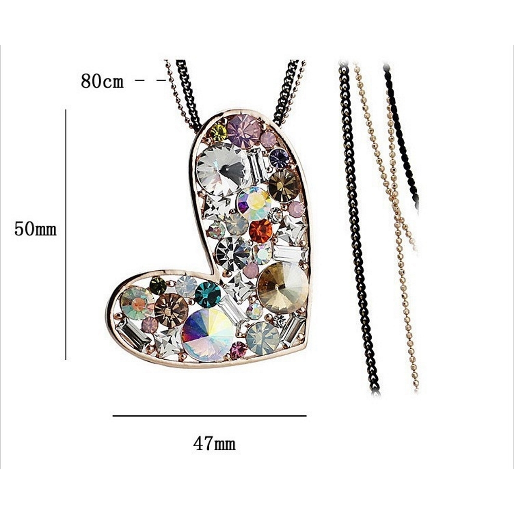 18K Gold Plated Austrian Crystal color Cute Love Long Peach Heart Pendants Necklaces - 5