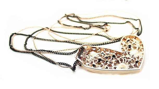 18K Gold Plated Austrian Crystal color Cute Love Long Peach Heart Pendants Necklaces - 4
