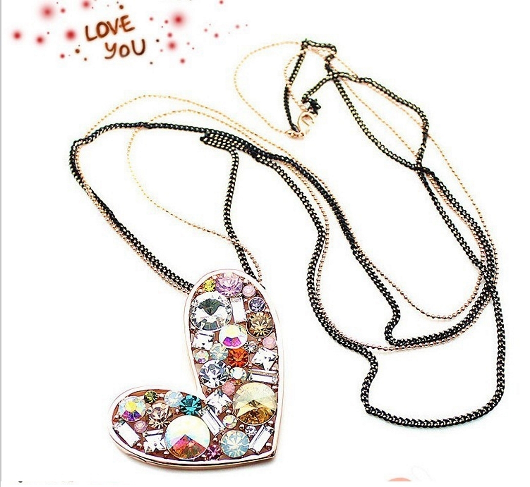 18K Gold Plated Austrian Crystal color Cute Love Long Peach Heart Pendants Necklaces - 7