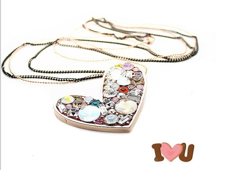 18K Gold Plated Austrian Crystal color Cute Love Long Peach Heart Pendants Necklaces - 3