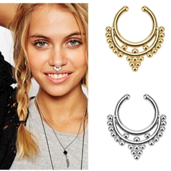 VIT GULD Näsa Ringar piercing falska Septum - 5