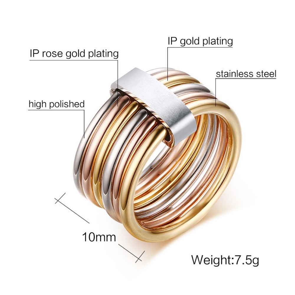 Rostfritt stål ring 6 cirkel låsad staplad 10mm - 2