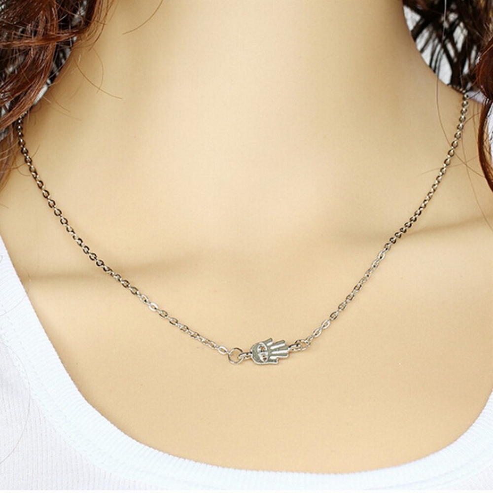 Gold Plated Fatima Hand Pendant Choker Necklace  - 2