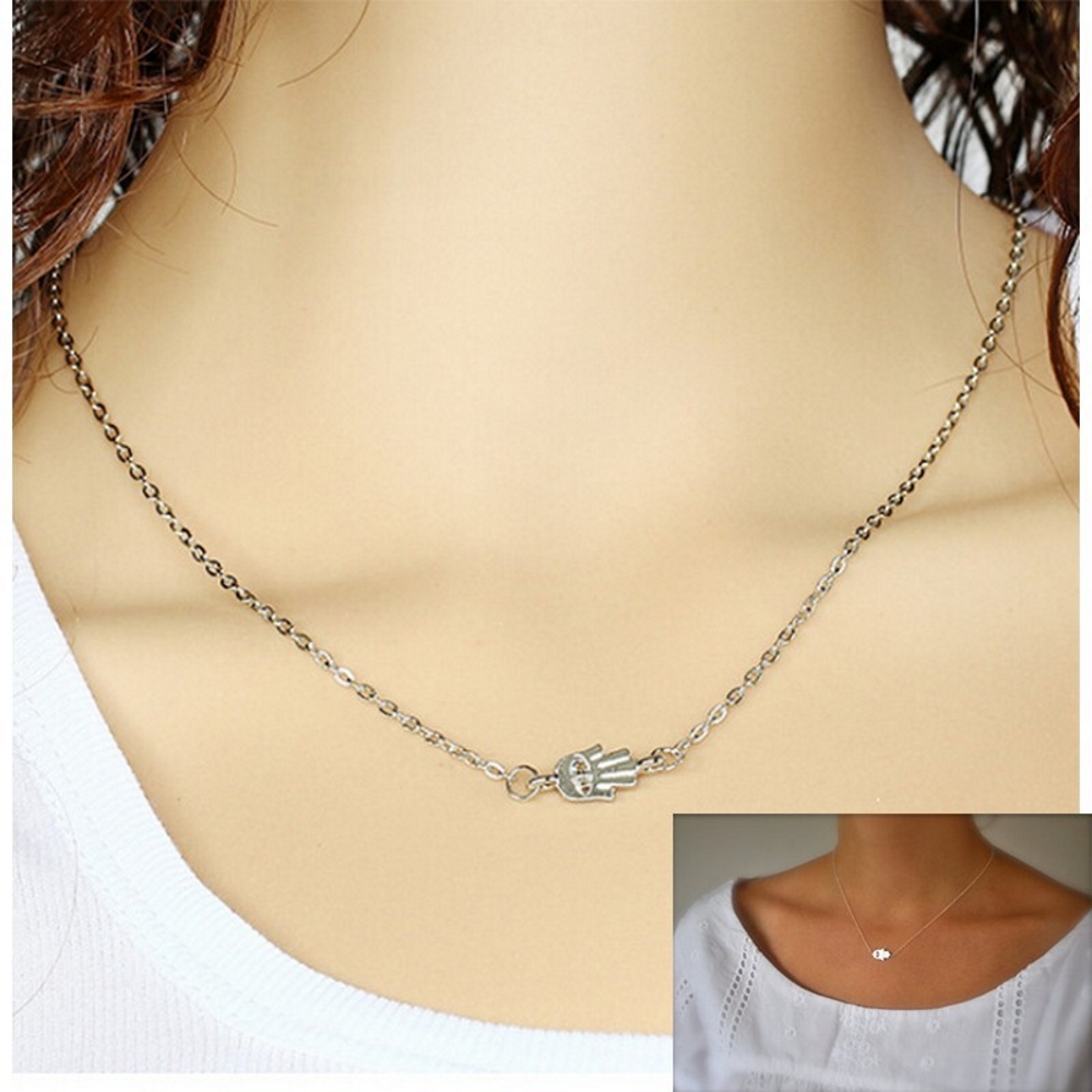 Gold Plated Fatima Hand Pendant Choker Necklace 