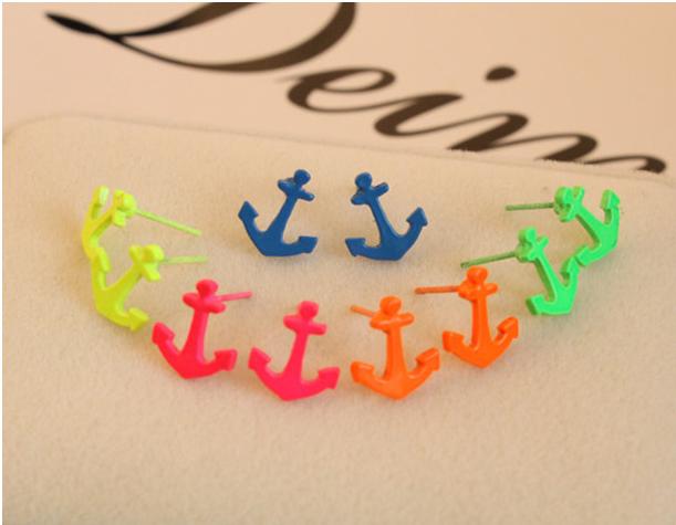 Fashion jewelry neon color anchor stud earring mix color NEON - 2