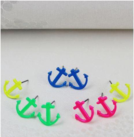 Fashion jewelry neon color anchor stud earring mix color NEON - 6