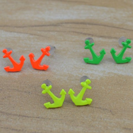 Fashion jewelry neon color anchor stud earring mix color NEON