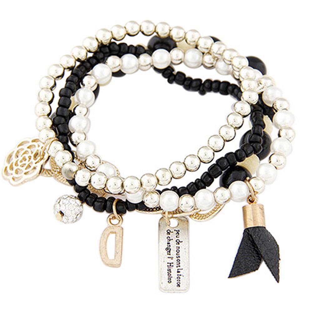 Armband 4 ST Retro bokstavs D Flerskikts armband blomma STRASS - 8