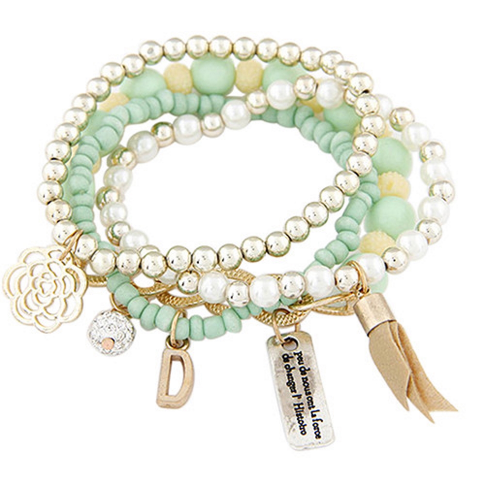 Armband 4 ST Retro bokstavs D Flerskikts armband blomma STRASS - 7