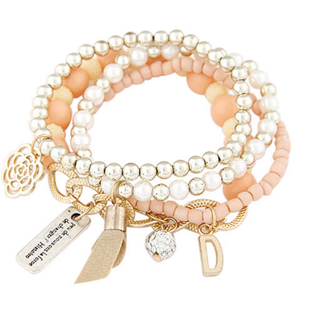 Armband 4 ST Retro bokstavs D Flerskikts armband blomma STRASS - 3