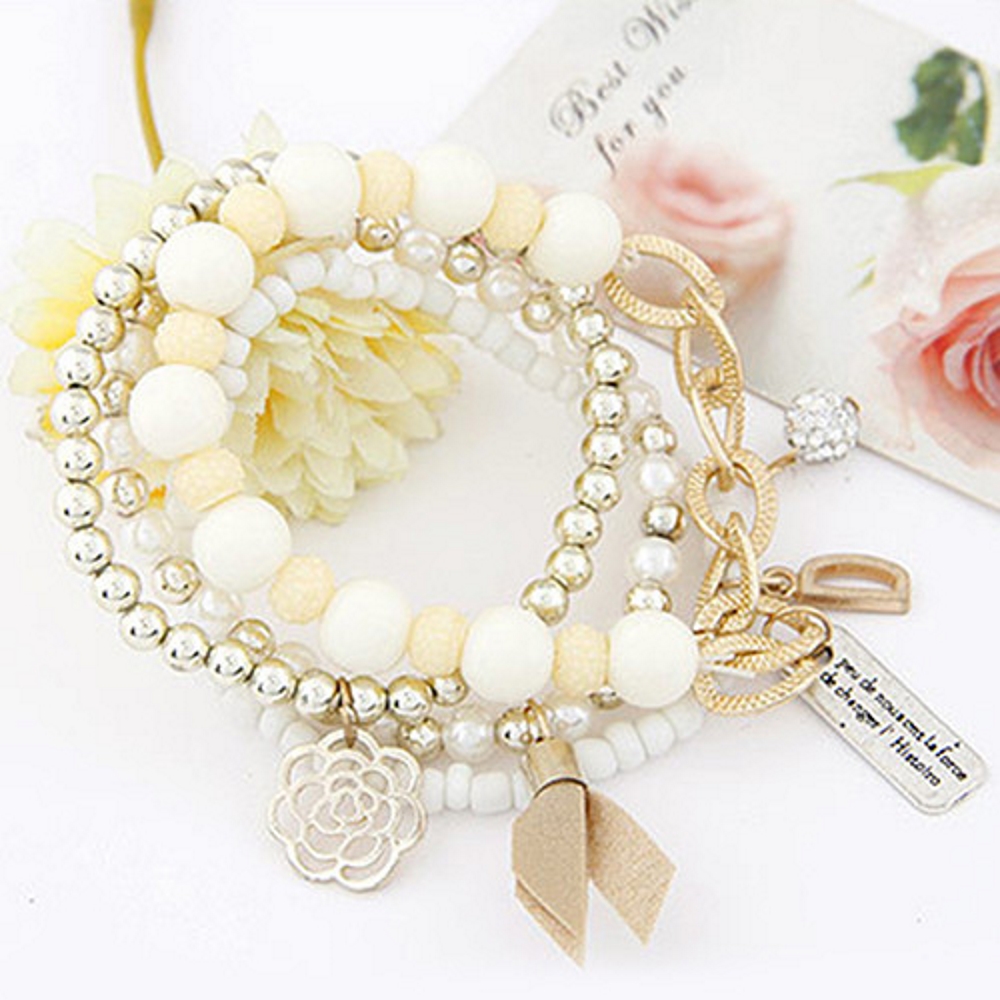 Armband 4 ST Retro bokstavs D Flerskikts armband blomma STRASS - 4