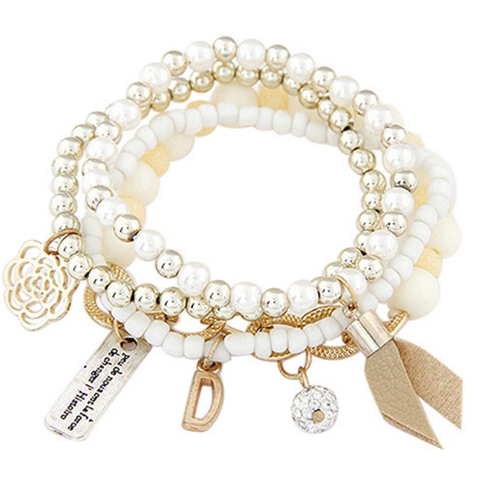 Armband 4 ST Retro bokstavs D Flerskikts armband blomma STRASS - 6