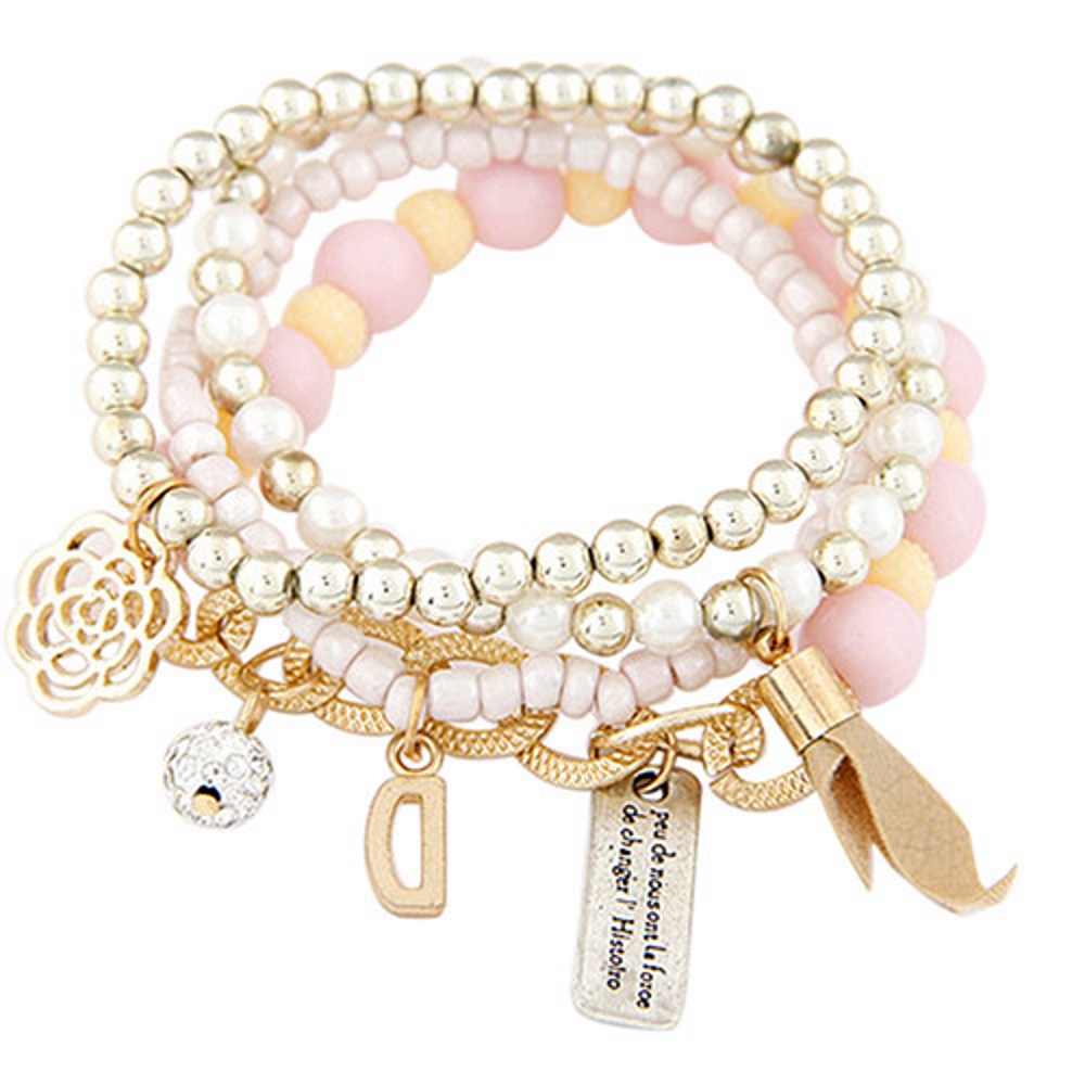 Armband 4 ST Retro bokstavs D Flerskikts armband blomma STRASS - 10