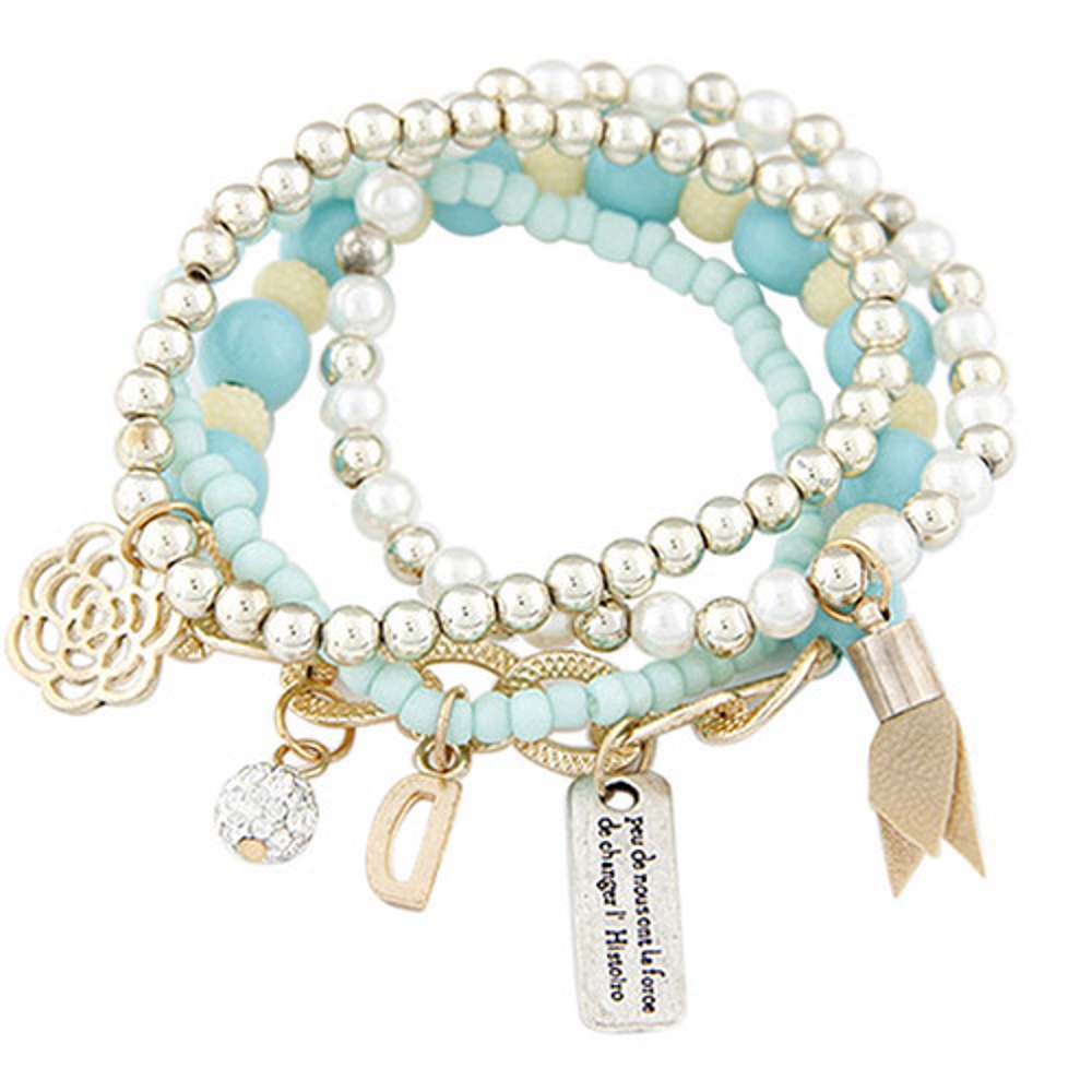 Armband 4 ST Retro bokstavs D Flerskikts armband blomma STRASS - 9