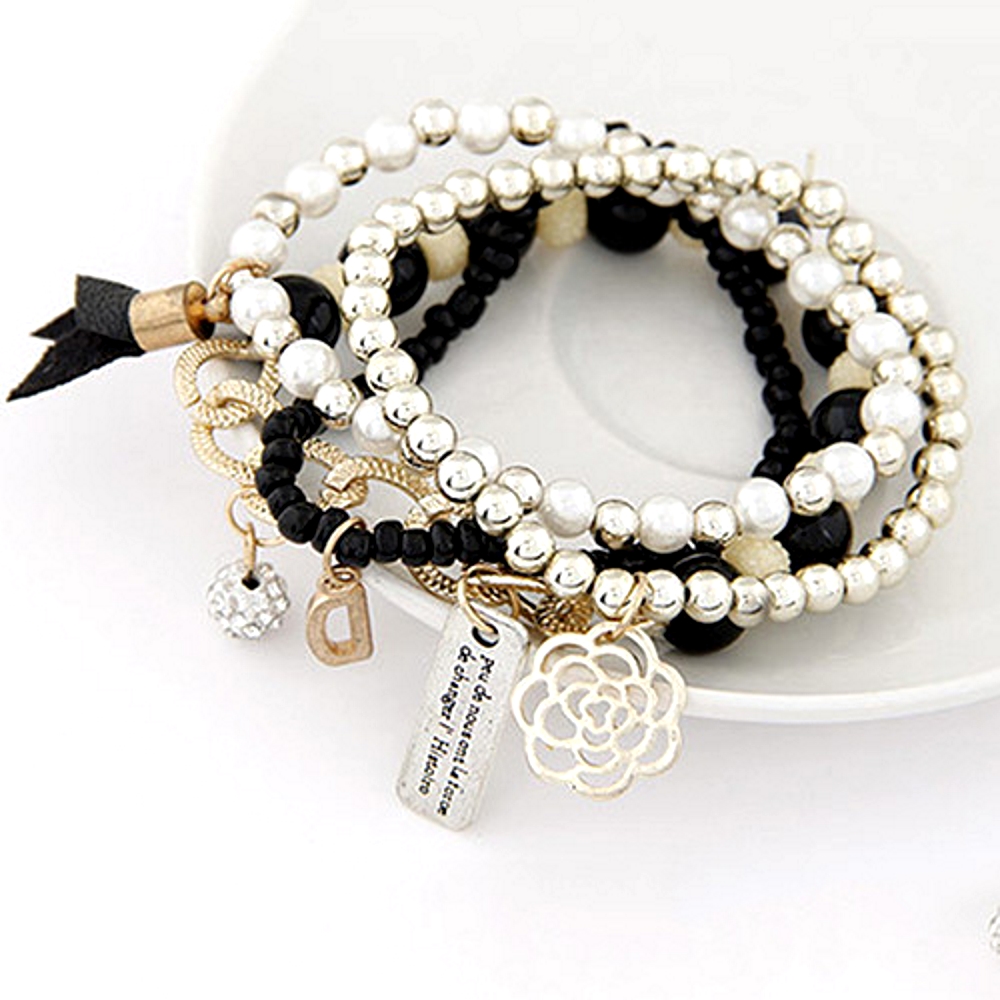 Armband 4 ST Retro bokstavs D Flerskikts armband blomma STRASS - 5