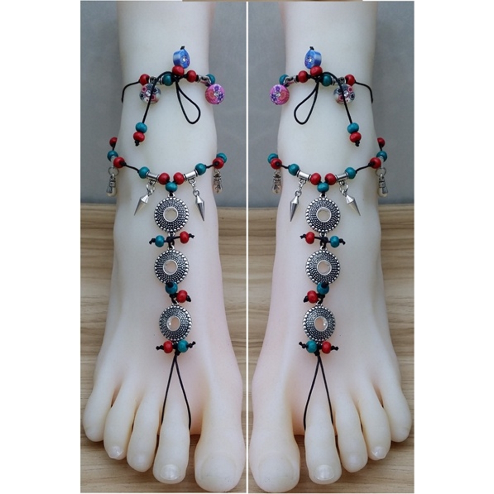 Anklet Chain Ankle Bracelet Barefoot Imitation Pearl Turquoise 2ST SET - 3