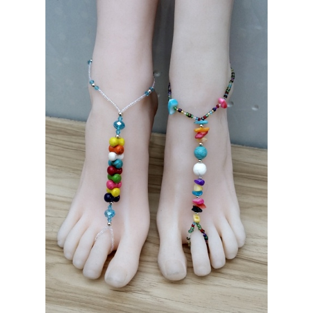 Anklet Chain Ankle Bracelet Barefoot Imitation Pearl Turquoise 2ST SET - 8