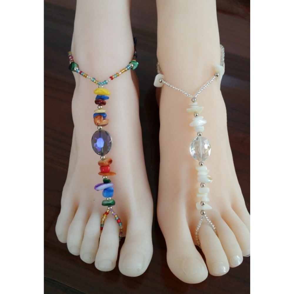 Anklet Chain Ankle Bracelet Barefoot Imitation Pearl Turquoise 2ST SET - 5