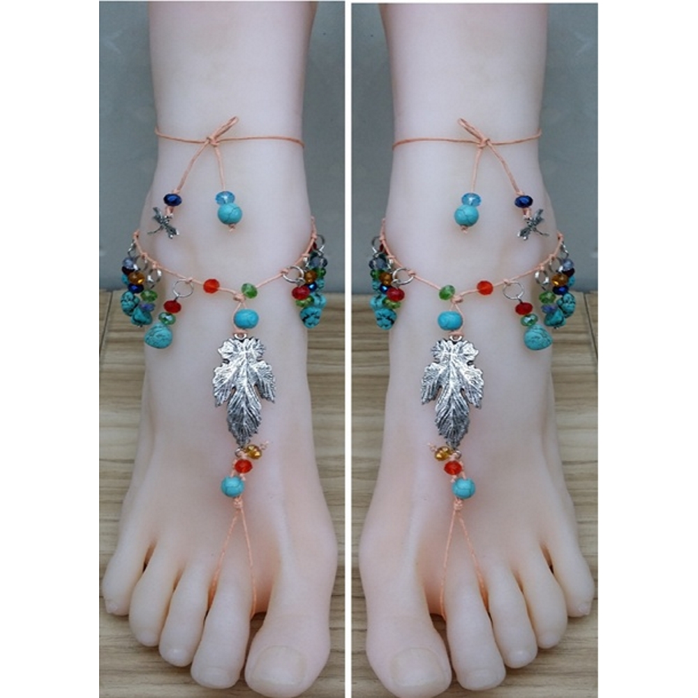 Anklet Chain Ankle Bracelet Barefoot Imitation Pearl Turquoise 2ST SET - 7