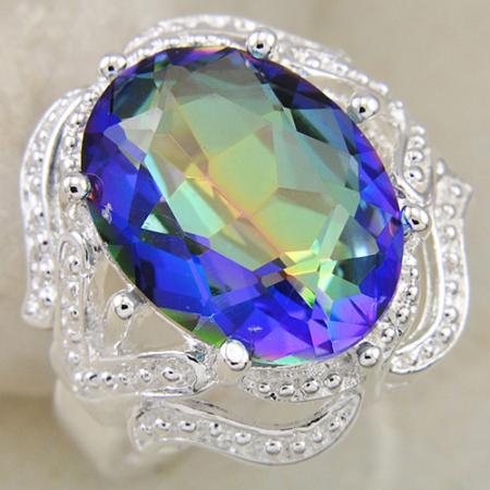 Silver RING Rainbow colored topaz GEMSTONE