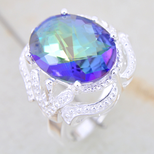 Silver RING Rainbow colored topaz GEMSTONE - 4