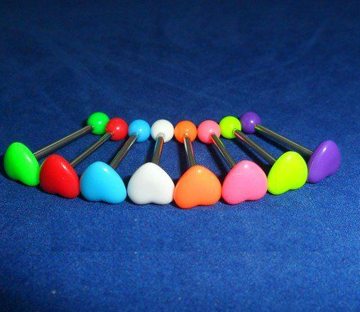 316L  steel Tongue Barbells with UV Glitter Balls heart - 10