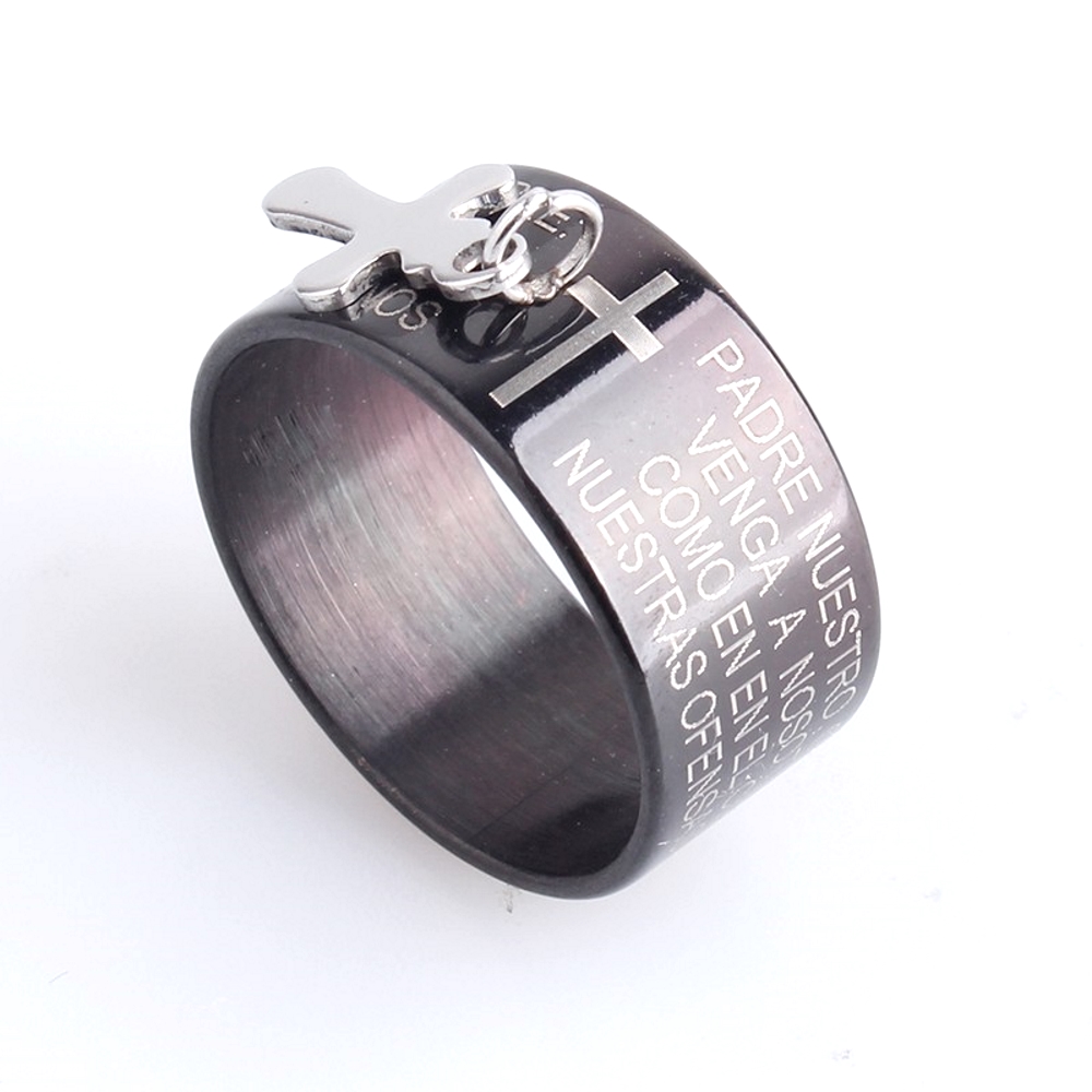 Rostfritt stål ring SVART, Kors - 4