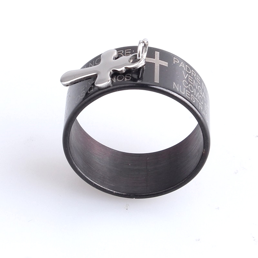 Rostfritt stål ring SVART, Kors - 3
