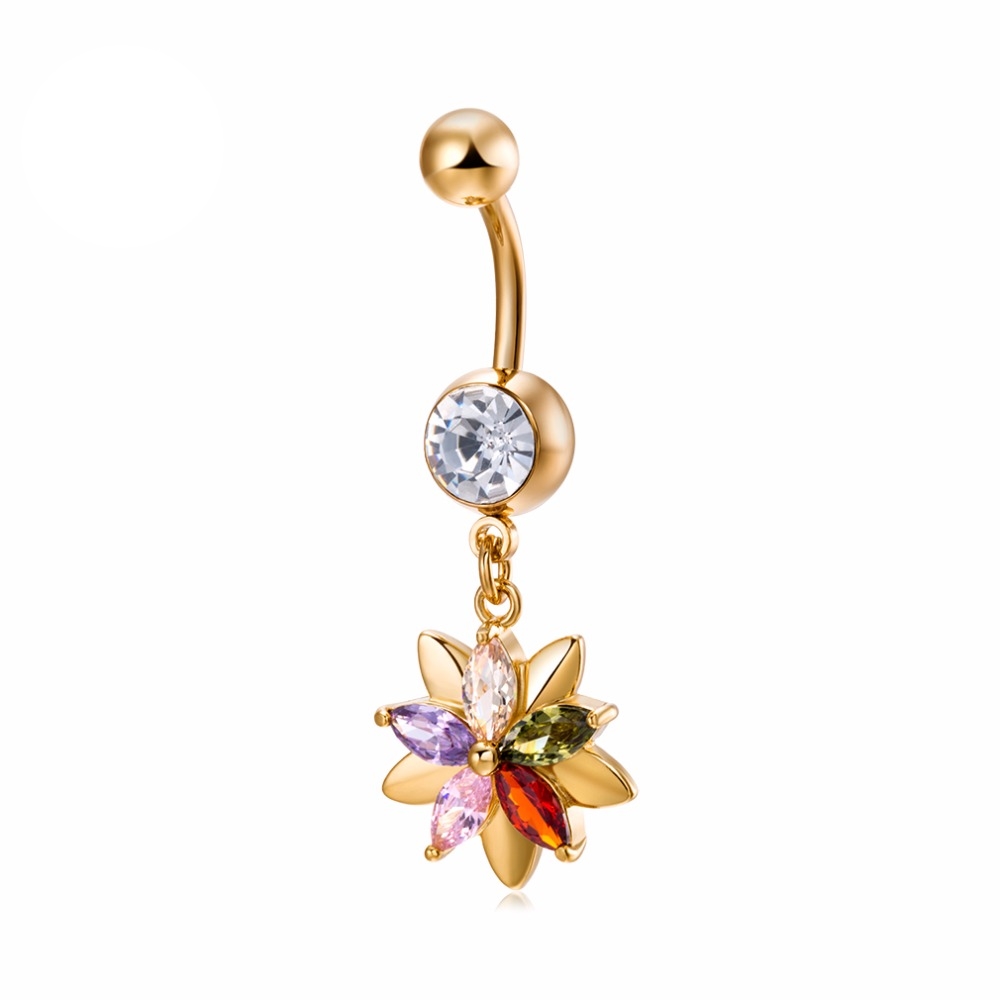Guldpläterade navelpiercing CZ  VIT, MULTICOLOR