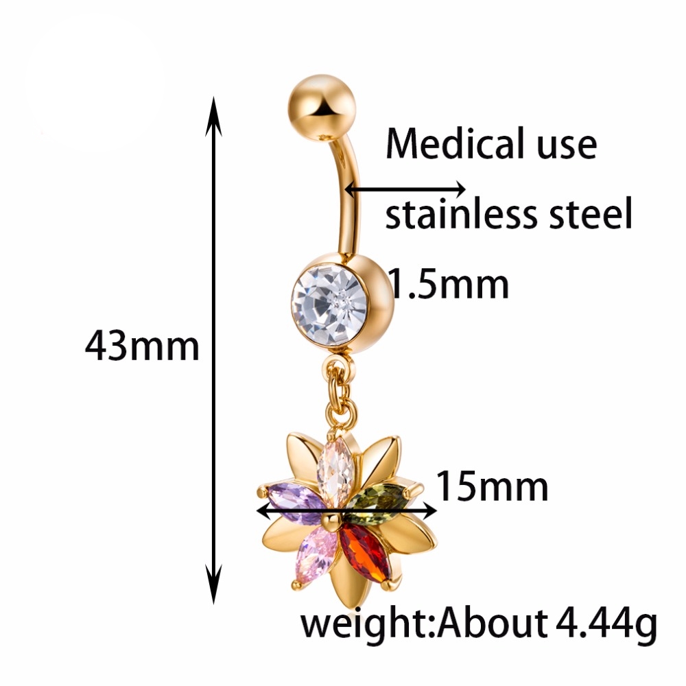 Guldpläterade navelpiercing CZ  VIT, MULTICOLOR - 3