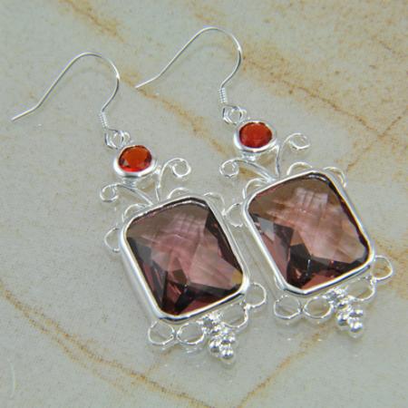 Silverhigh champagne quartz gemstone silver earrings