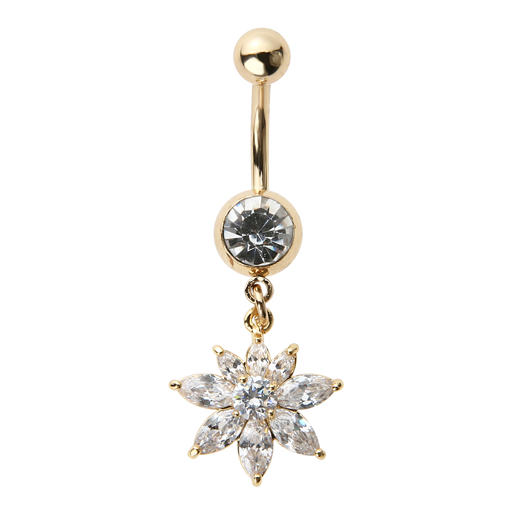 Guldpläterade navelpiercing CZ  VIT, MULTICOLOR - 5