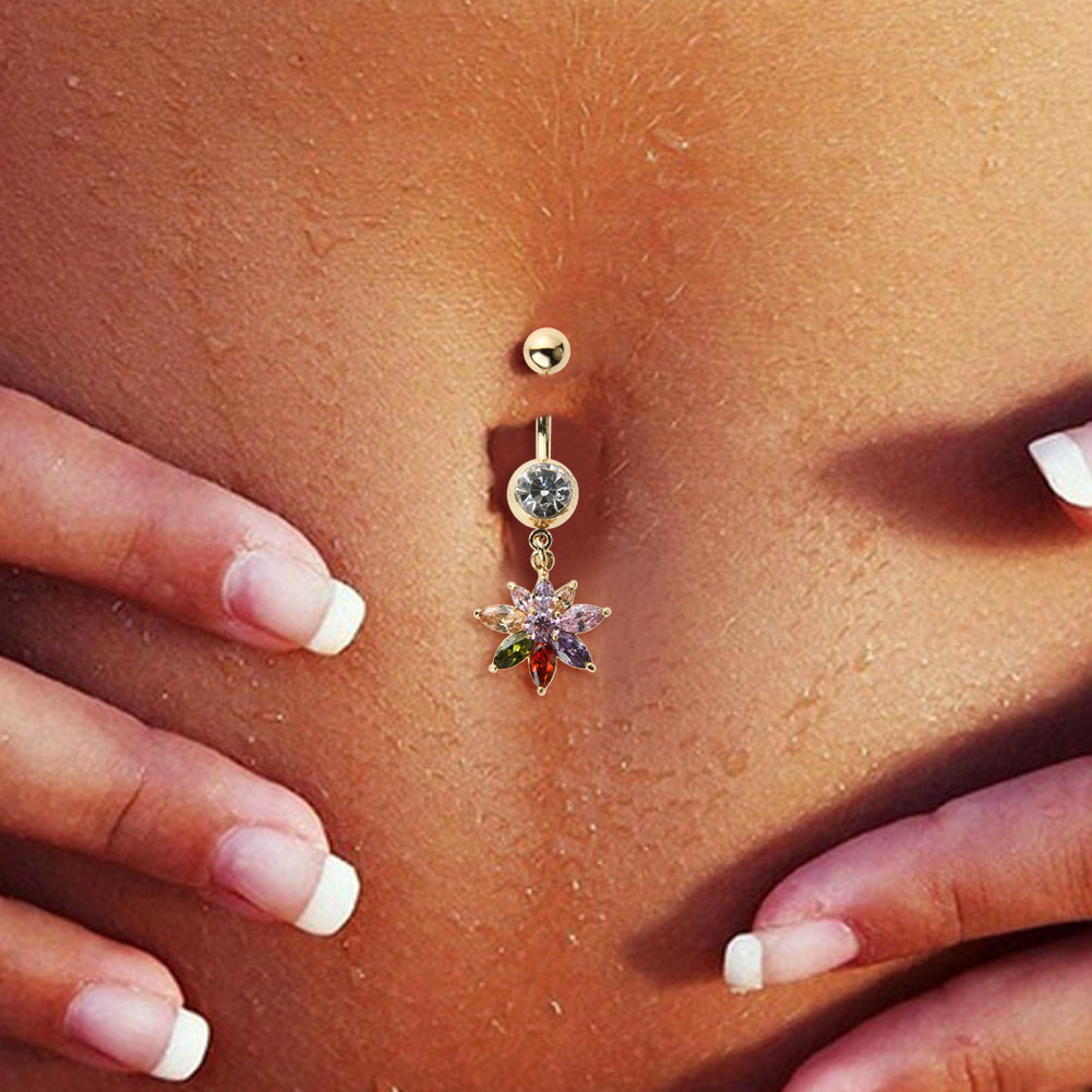 Guldpläterade navelpiercing CZ  VIT, MULTICOLOR - 3