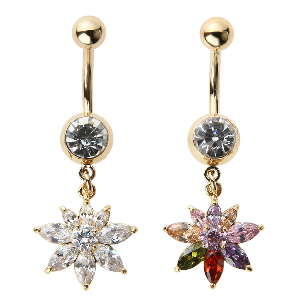 Guldpläterade navelpiercing CZ  VIT, MULTICOLOR - 2