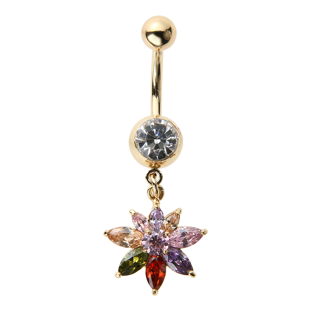 Guldpläterade navelpiercing CZ  VIT, MULTICOLOR - 4