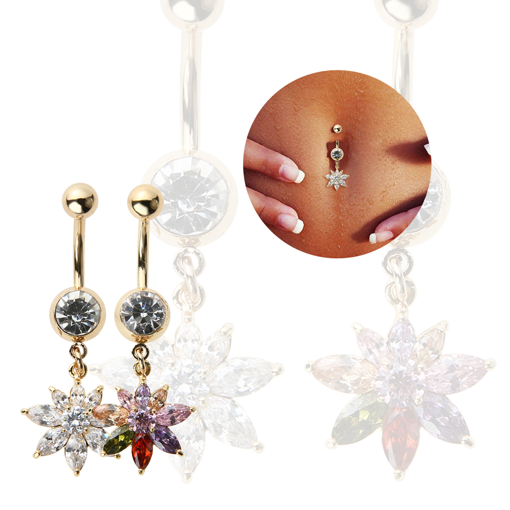 Guldpläterade navelpiercing CZ  VIT, MULTICOLOR
