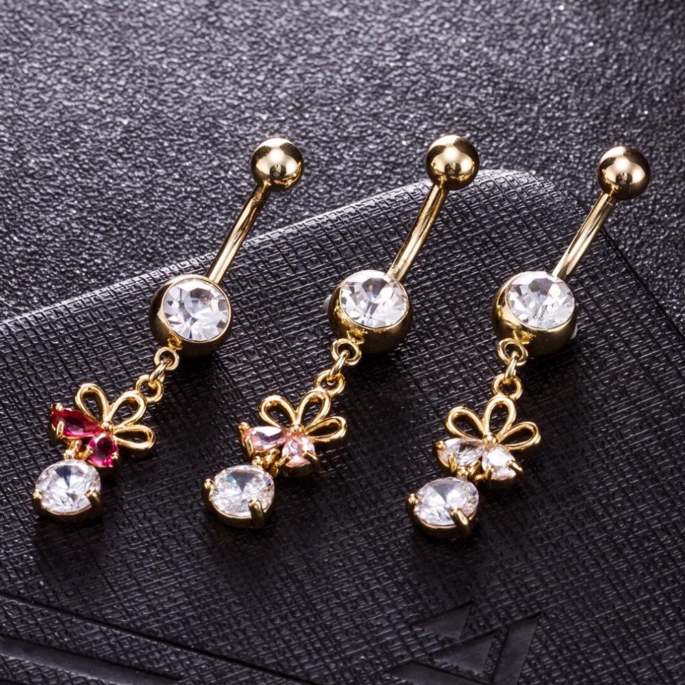 Gold Plated Navel Belly Button Ring Body Piercing Jewelry - 2