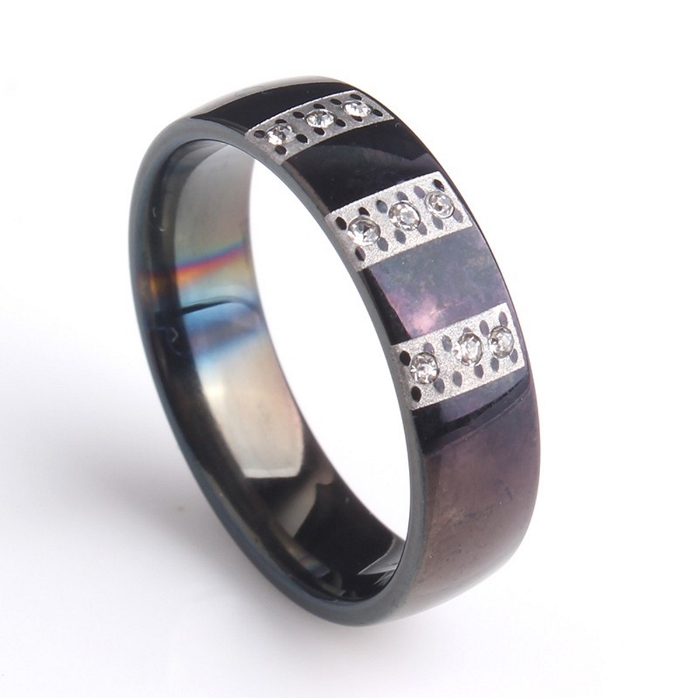 Rostfritt stål ring 6mm svart tre rader kristall - 2