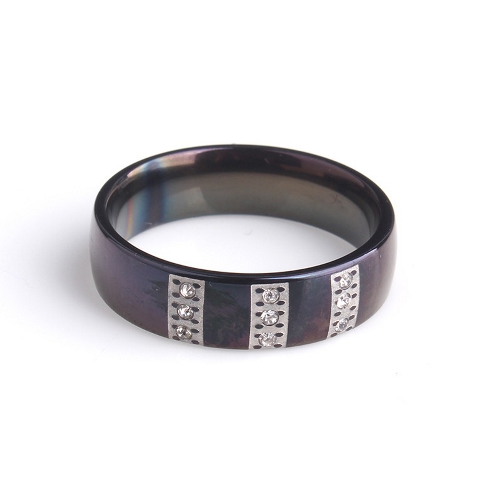 Rostfritt stål ring 6mm svart tre rader kristall - 3