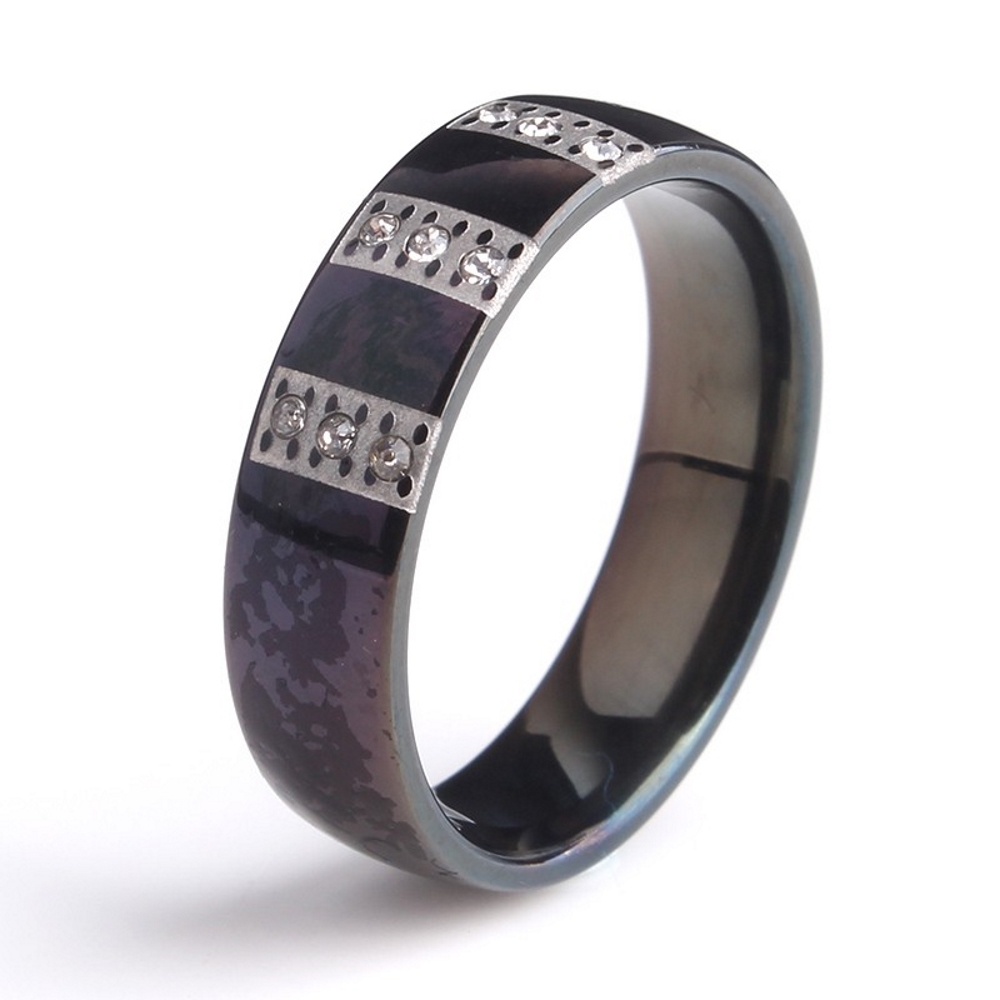 Rostfritt stål ring 6mm svart tre rader kristall - 4