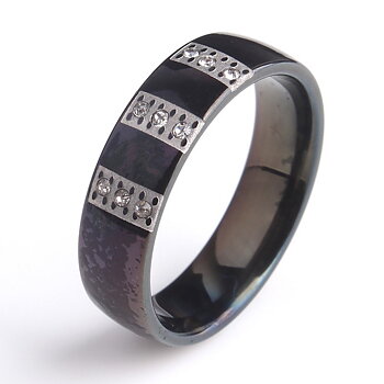 Stainless Steel Ring 6mm black three rows crystal