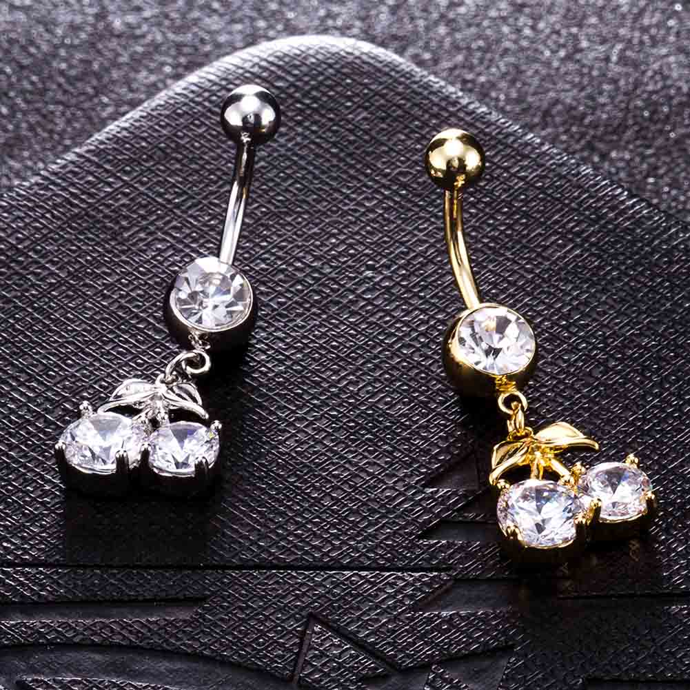 Guldpläterade navelpiercing CZ VIT SILVER/GULD - 3