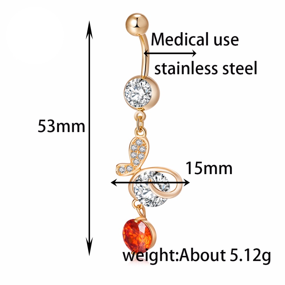 Gold Plated Navel Belly Button Ring Body Piercing Jewelry - 2