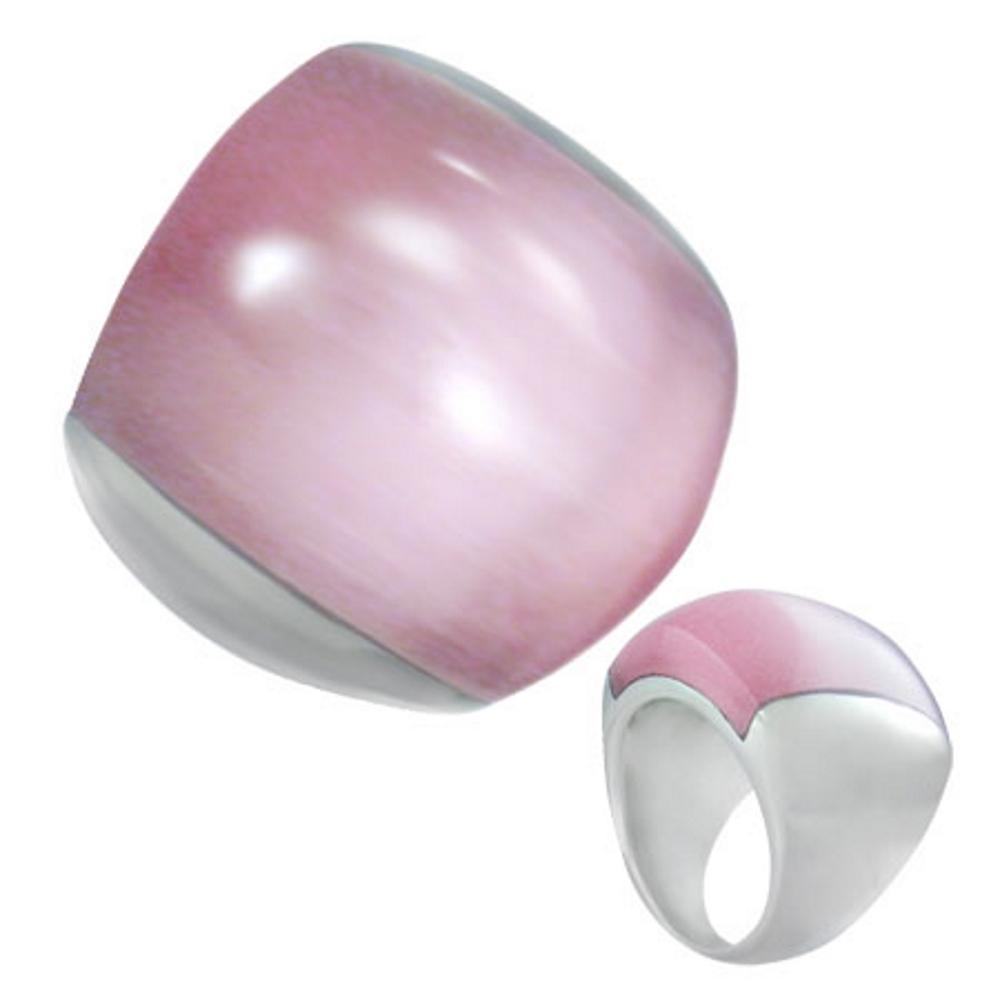 Stainless Steel Geometric Oval Dome Ring w/ Cat Eyes Stone
