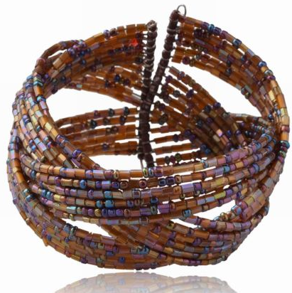 Hematite Chunky Beads Stretch Acrylic Cuff Open Bracelet 