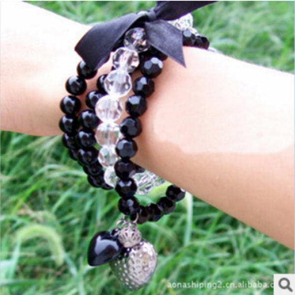 Bracelet Black Heart Bowknots Beaded Bracelet - 2