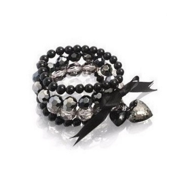 Bracelet Black Heart Bowknots Beaded Bracelet