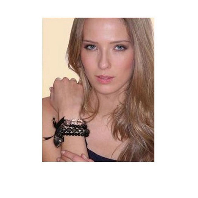 Bracelet Black Heart Bowknots Beaded Bracelet - 4