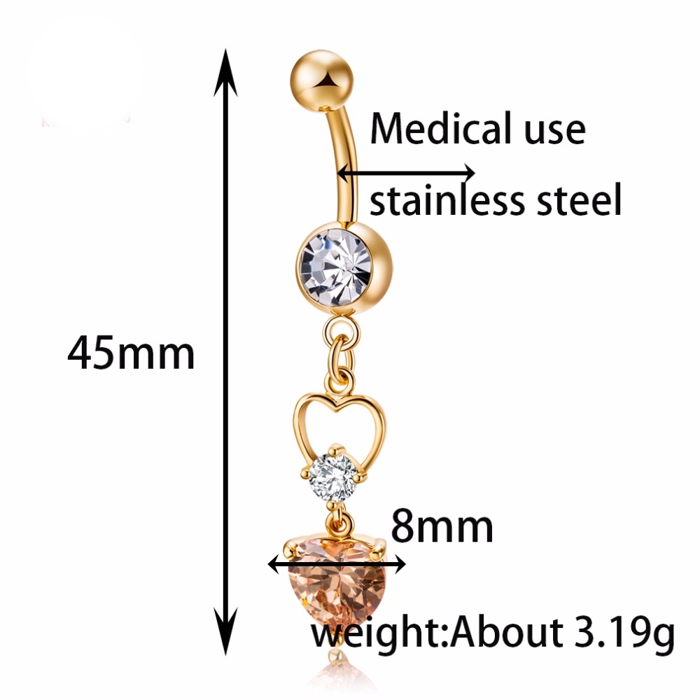 Guldpläterade navelpiercing CZ  VIT, LILA, ORANGE - 5